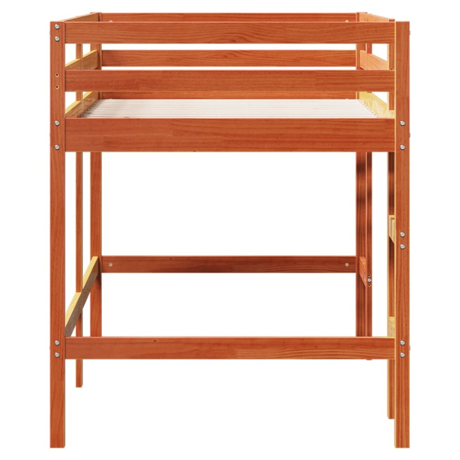Cama alta de niños con escalera madera maciza marrón 90x190