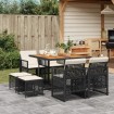 Set de comedor de jardín 9 pzas y cojines ratán sintético negro