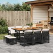 Set de comedor jardín 11 pzas con cojines ratán sintético negro