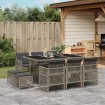 Set de comedor de jardín 11 pzas y cojines ratán sintético gris