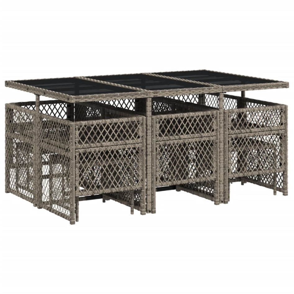 Set de comedor de jardín 11 pzas y cojines ratán sintético