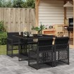 Set de muebles jardín 5 pzas con cojines ratán sintético negro