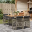 Set comedor de jardín 5 piezas con cojines ratán sintético gris