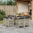 Set comedor de jardín 9 pzas cojines ratán sintético gris claro