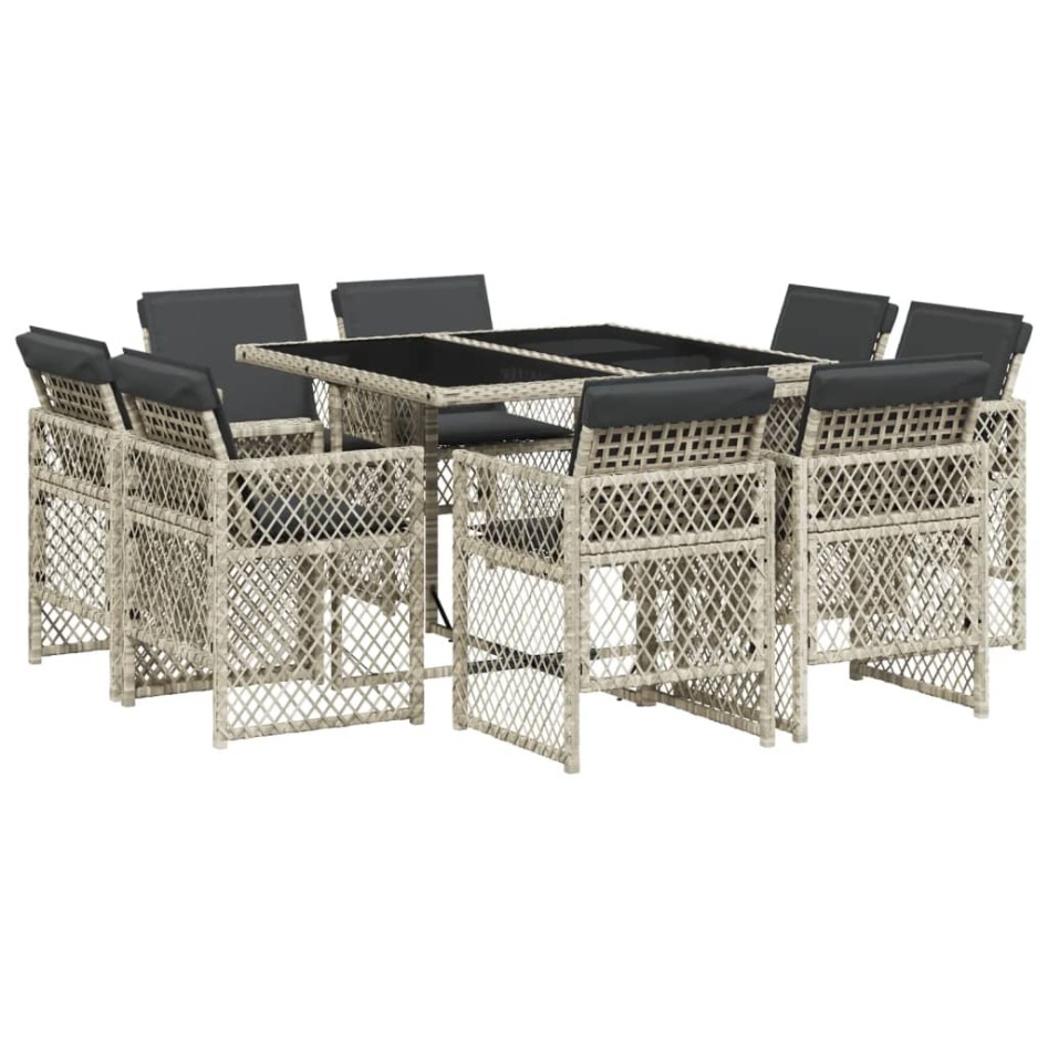 Set comedor de jardín 9 pzas cojines ratán sintético gris