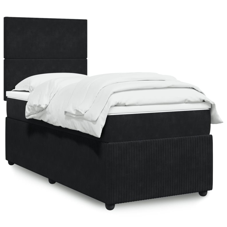 Cama box spring con colchón terciopelo negro 80x200
