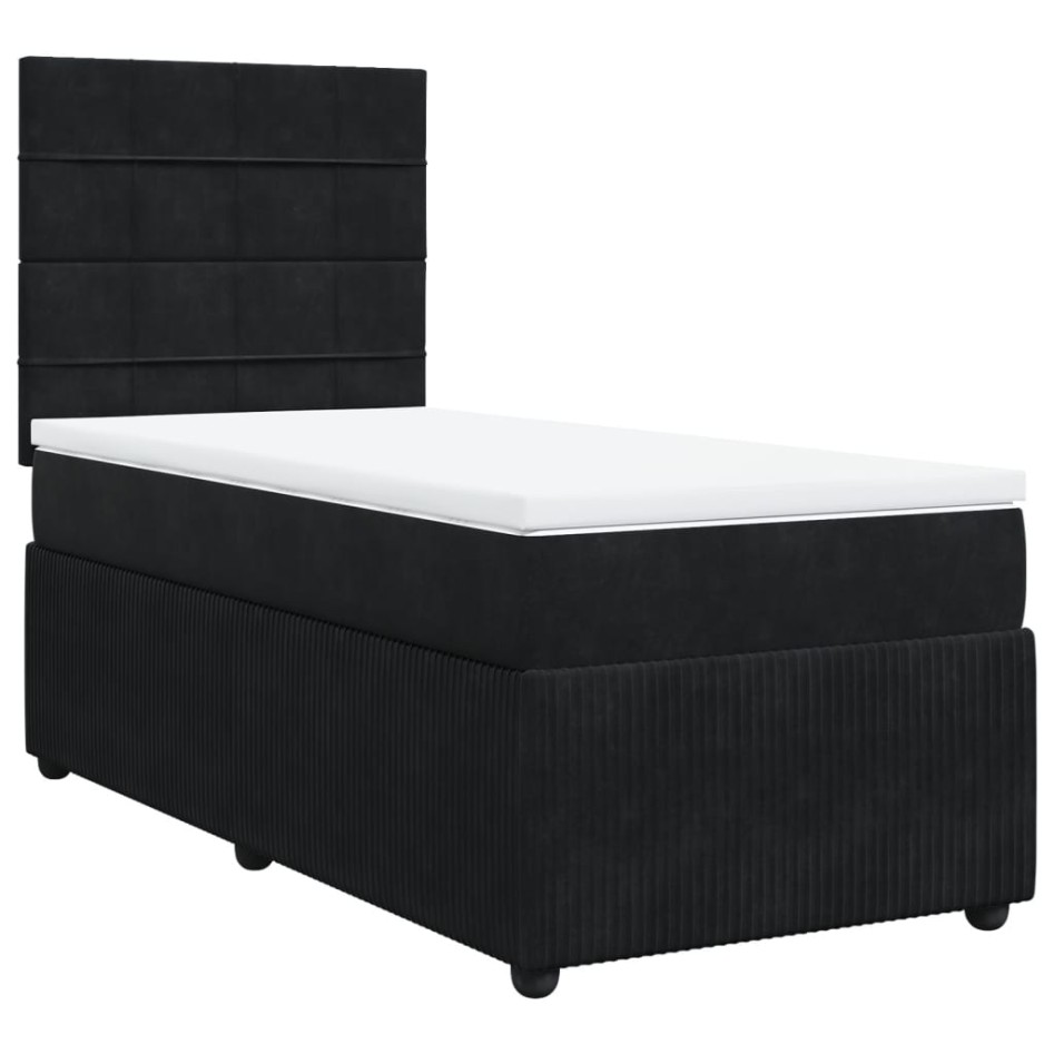 Cama box spring con colchón terciopelo negro 80x200