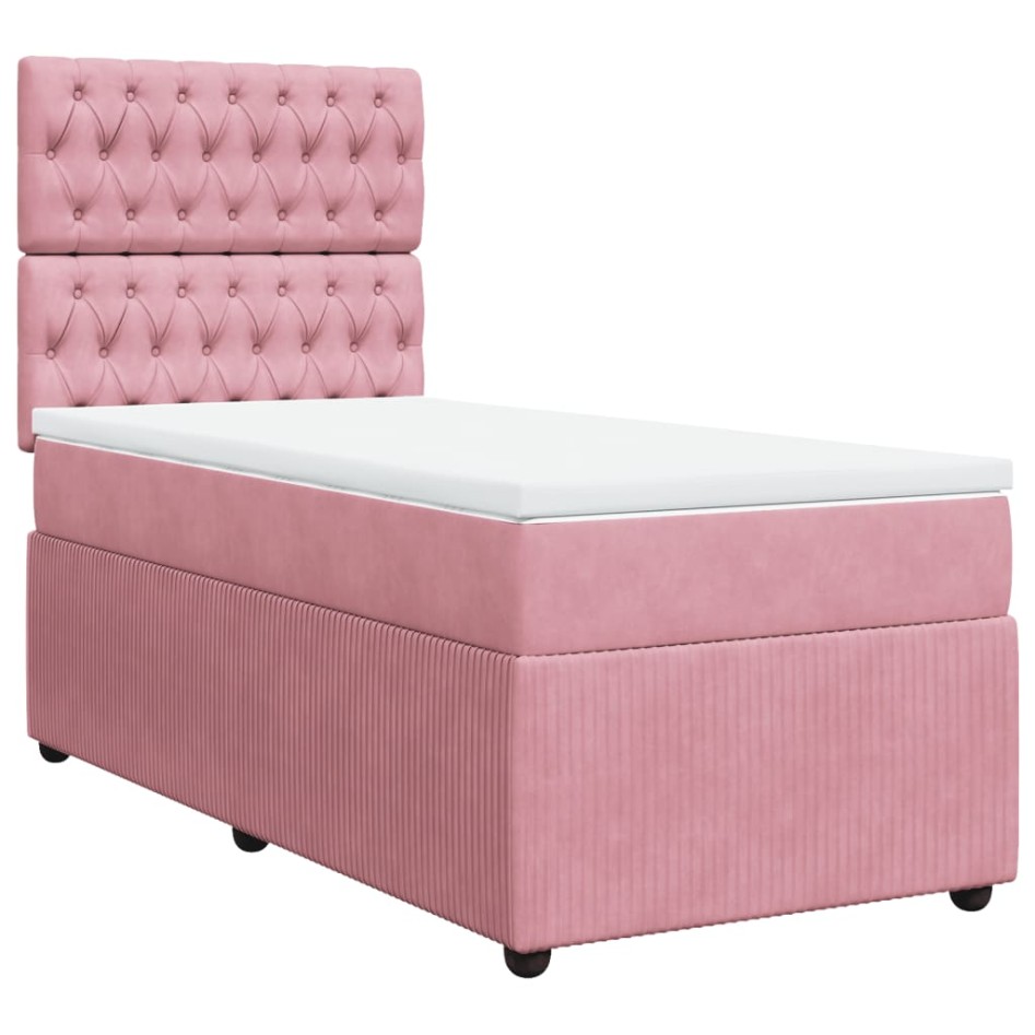 Cama box spring con colchón terciopelo rosa 80x200