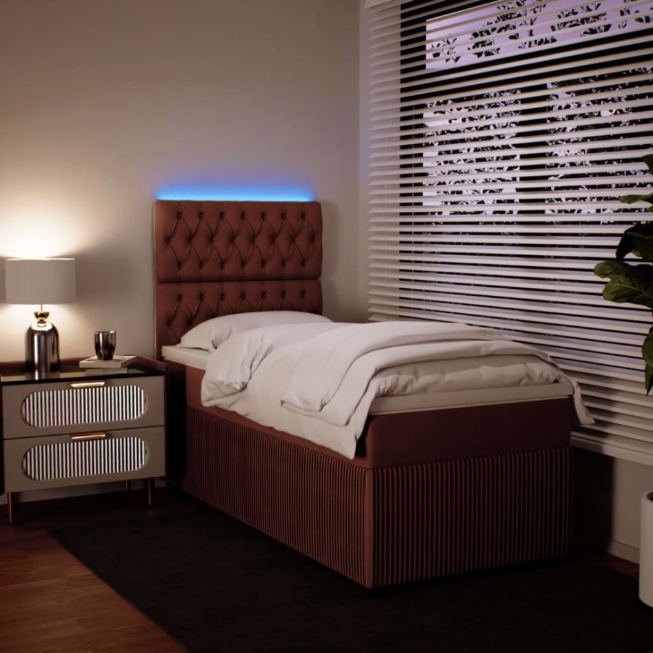 Cama box spring con colchón terciopelo rosa 80x200