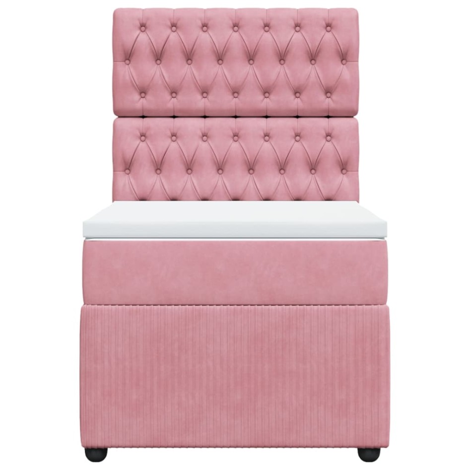 Cama box spring con colchón terciopelo rosa 80x200