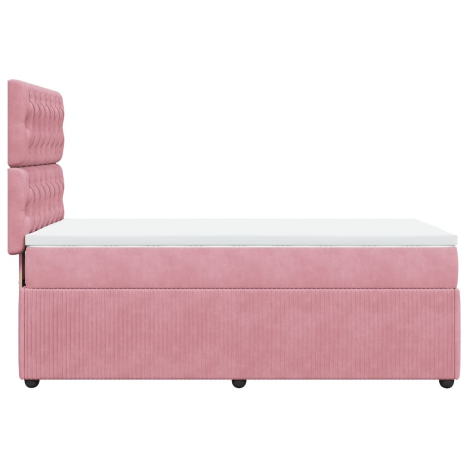 Cama box spring con colchón terciopelo rosa 80x200