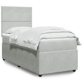 Cama box spring con colchón terciopelo gris claro 90x190