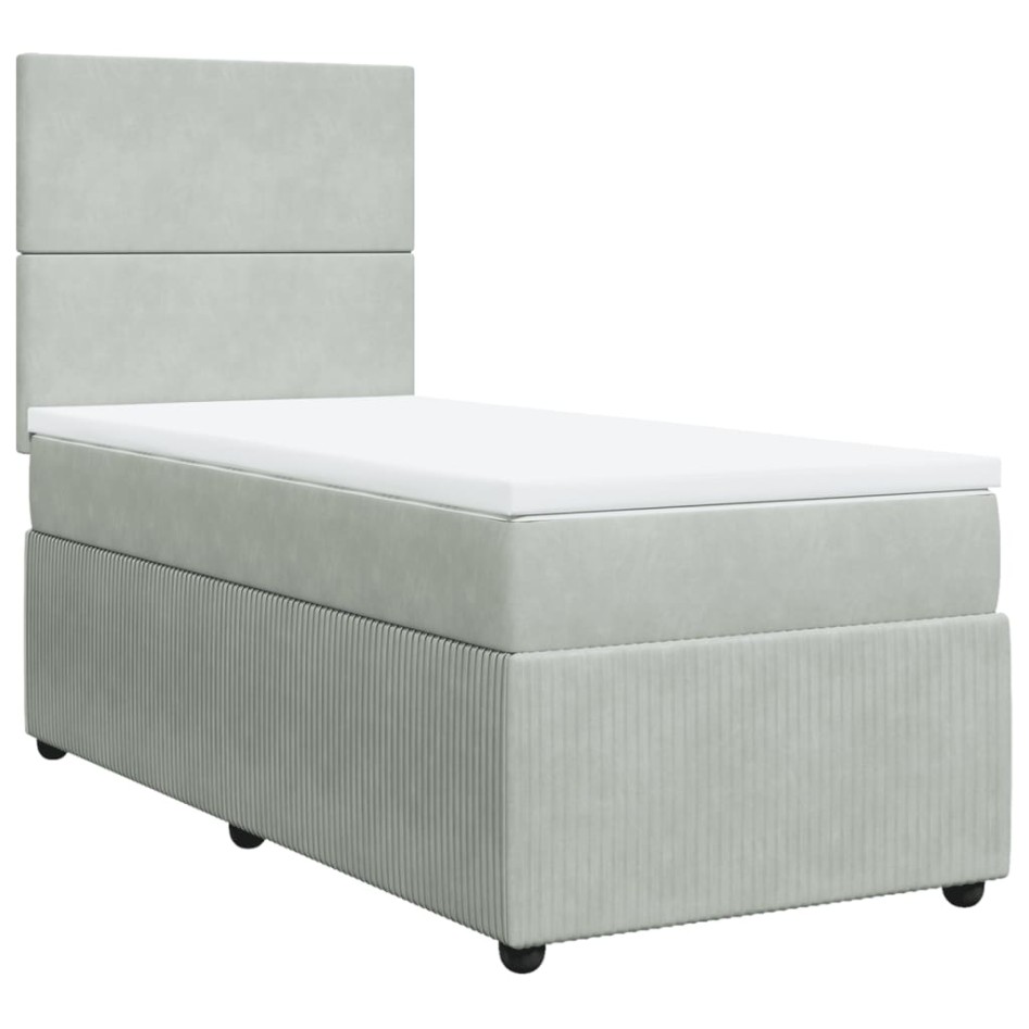 Cama box spring con colchón terciopelo gris claro 90x190