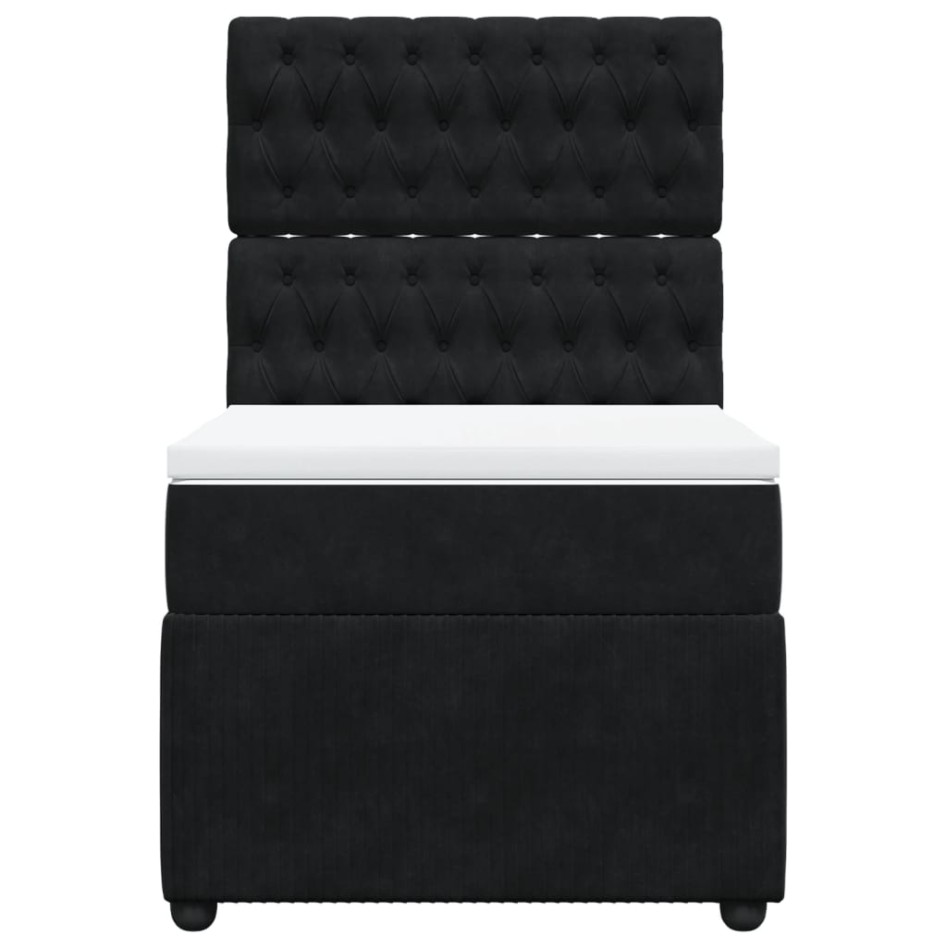 Cama box spring con colchón cuero sintético negro 90x190