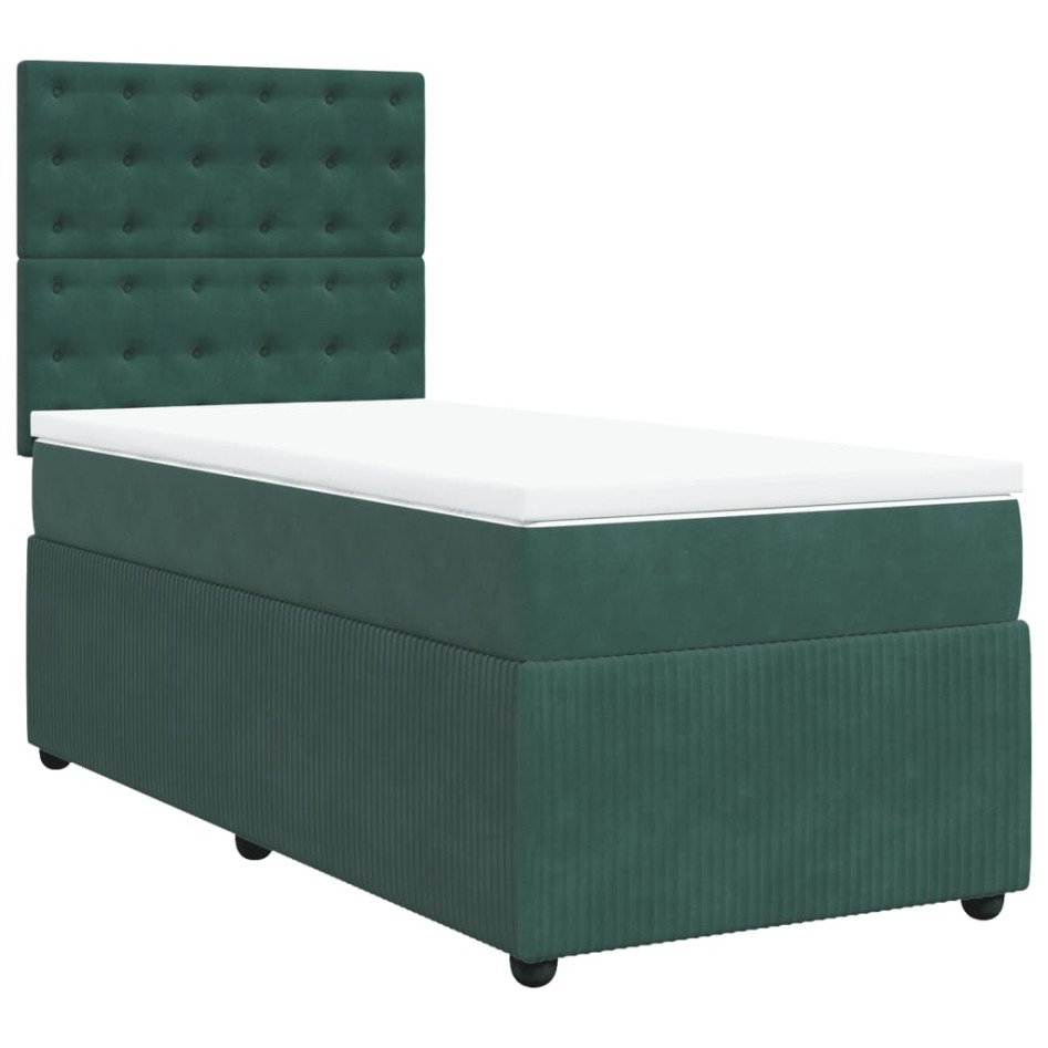 Cama box spring con colchón terciopelo verde oscuro 90x190