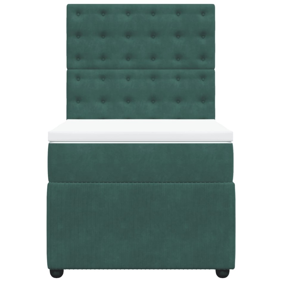 Cama box spring con colchón terciopelo verde oscuro 90x190