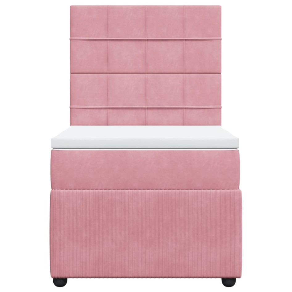 Cama box spring con colchón terciopelo rosa 90x200