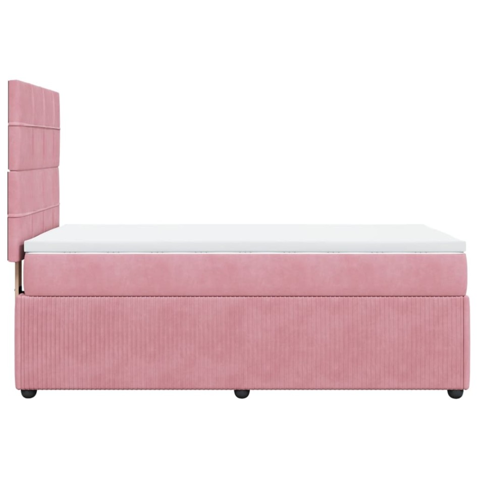 Cama box spring con colchón terciopelo rosa 90x200