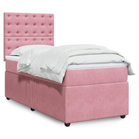 Cama box spring con colchón terciopelo rosa 90x200