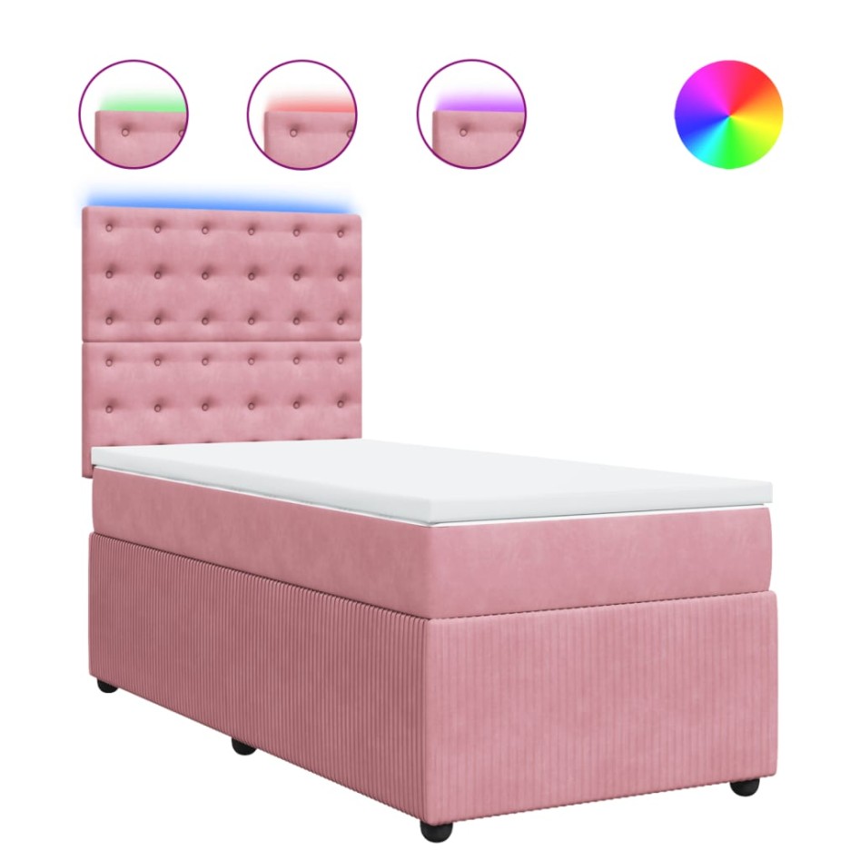 Cama box spring con colchón terciopelo rosa 90x200