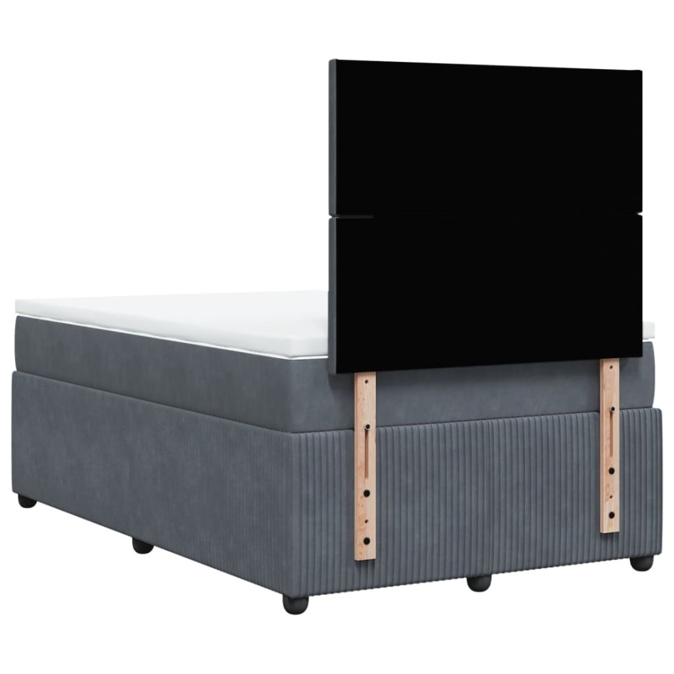 Cama box spring con colchón terciopelo gris oscuro 120x200