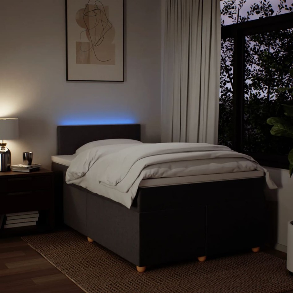 Cama box spring con colchón tela marrón oscuro 120x200