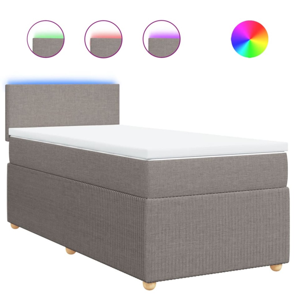 Cama box spring con colchón tela gris taupe 90x190