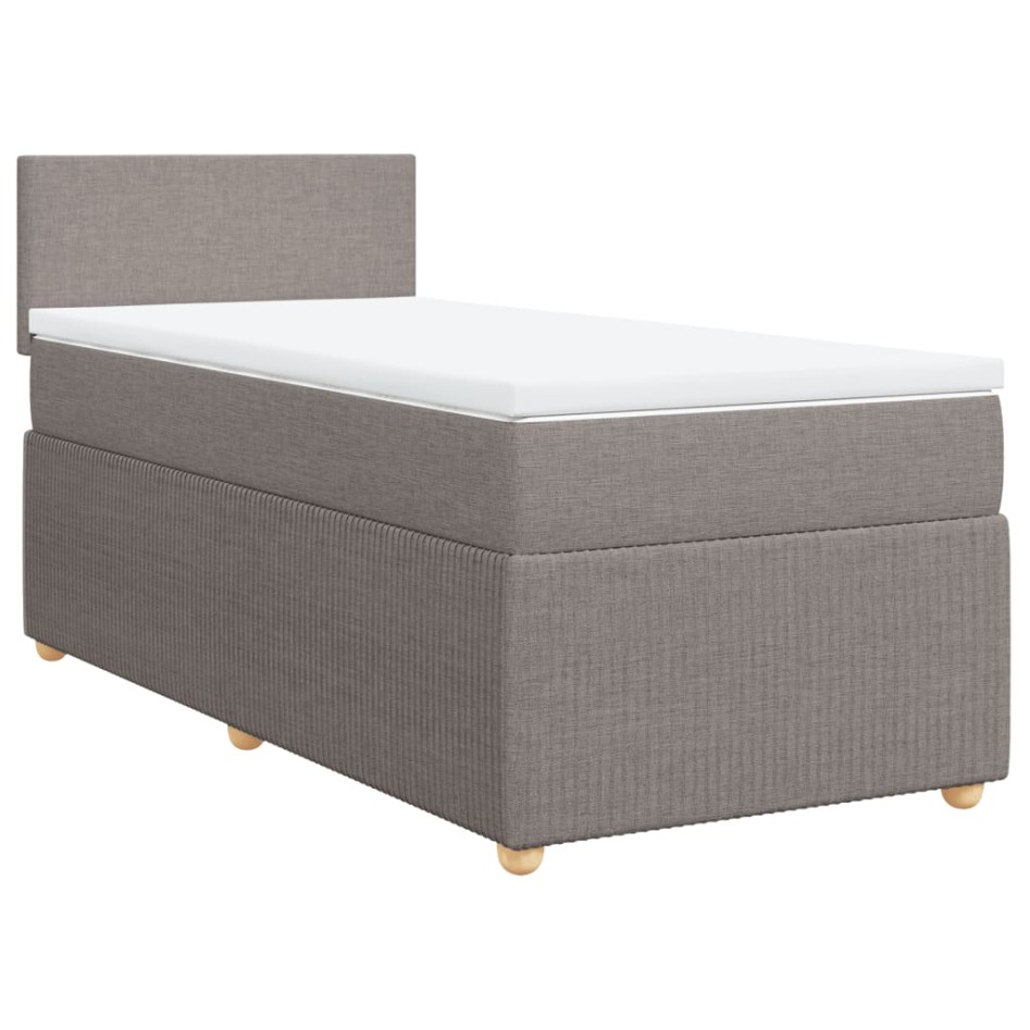 Cama box spring con colchón tela gris taupe 90x190