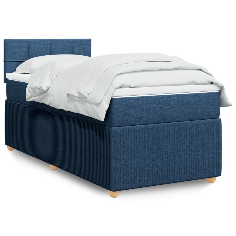 Cama box spring con colchón tela azul 90x190