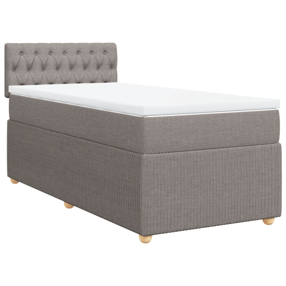 Cama box spring con colchón tela gris taupe 90x190
