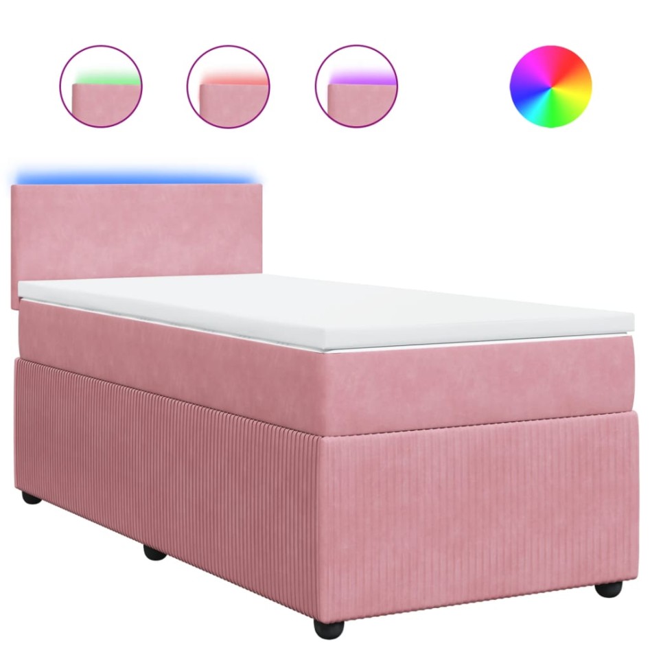 Cama box spring con colchón terciopelo rosa 80x200
