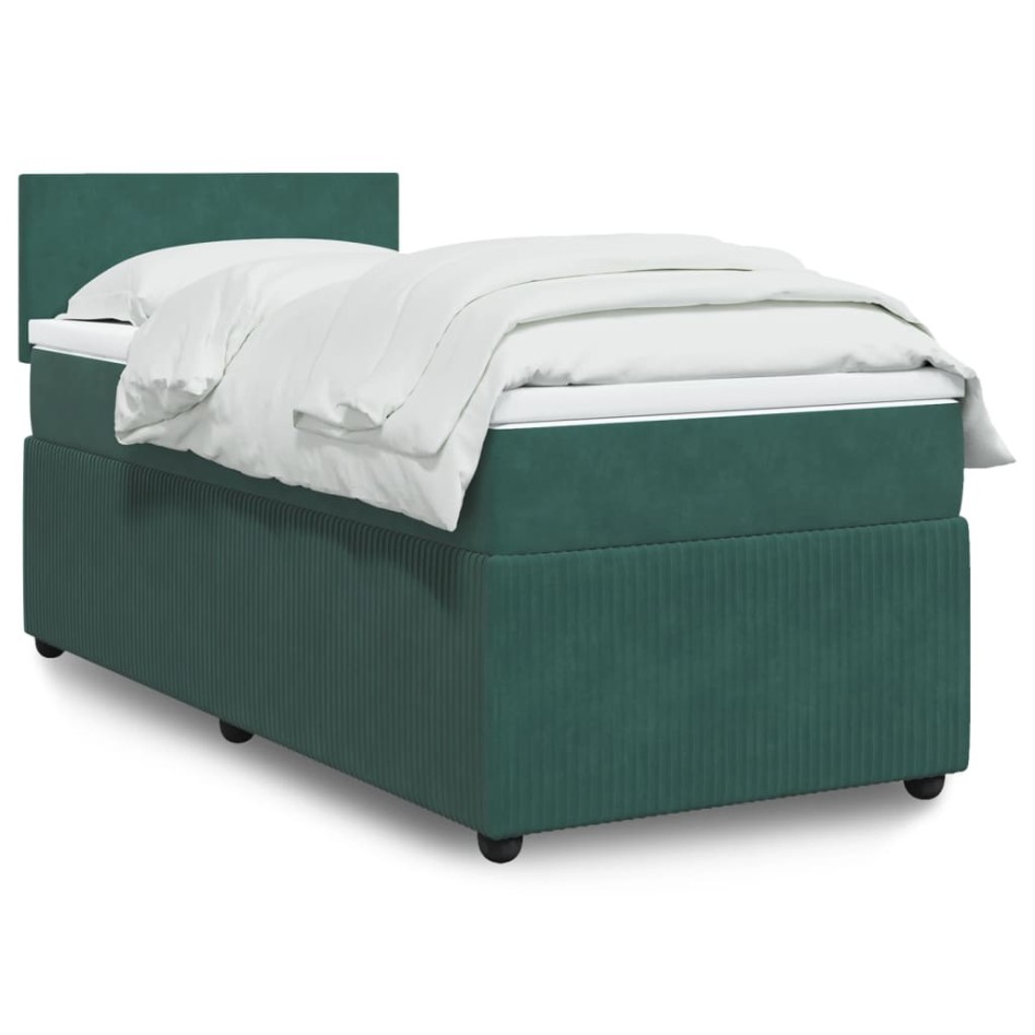 Cama box spring con colchón terciopelo verde oscuro 90x190