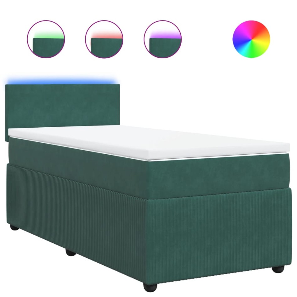 Cama box spring con colchón terciopelo verde oscuro 90x190