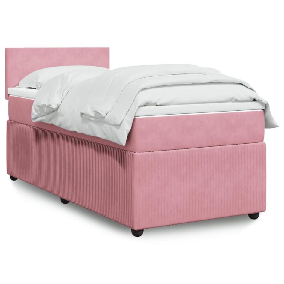 Cama box spring con colchón terciopelo rosa 90x190