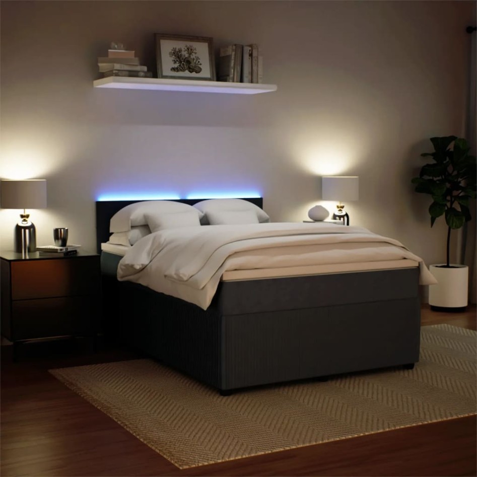 Cama box spring con colchón terciopelo gris oscuro 160x200