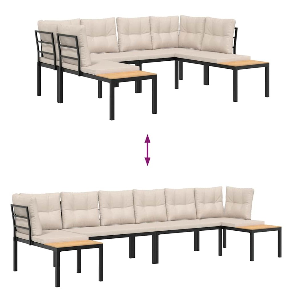 Set sofás jardín y cojines 4 pzas acero recubierto polvo