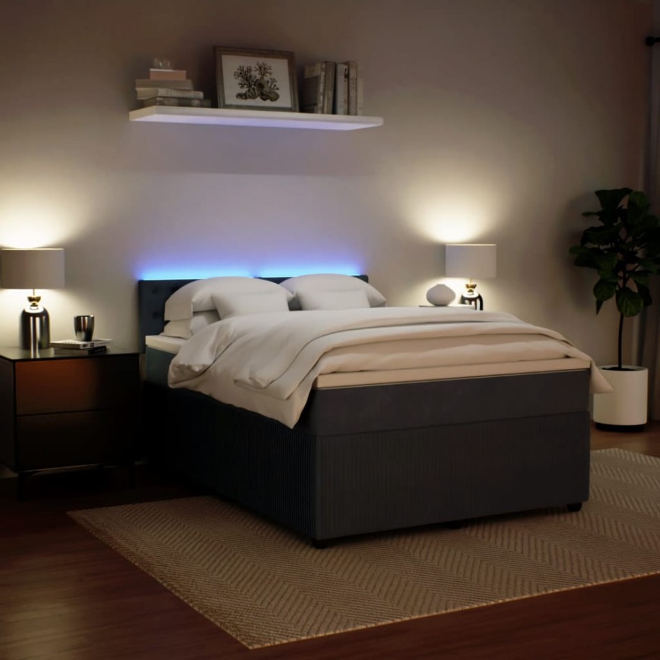 Cama box spring con colchón terciopelo gris oscuro 160x200