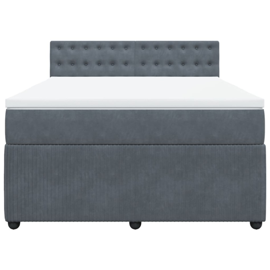Cama box spring con colchón terciopelo gris oscuro 160x200