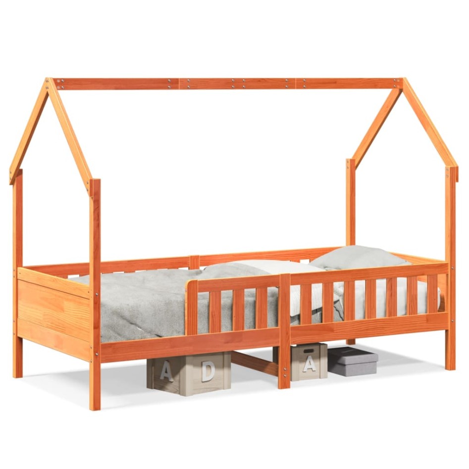 Cama con forma de casa de niños madera maciza marrón 90x200