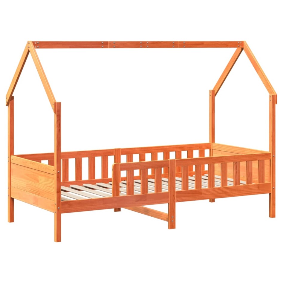 Cama con forma de casa de niños madera maciza marrón 90x200
