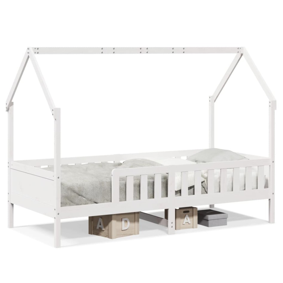 Cama con forma de casa de niños madera maciza blanca 90x190