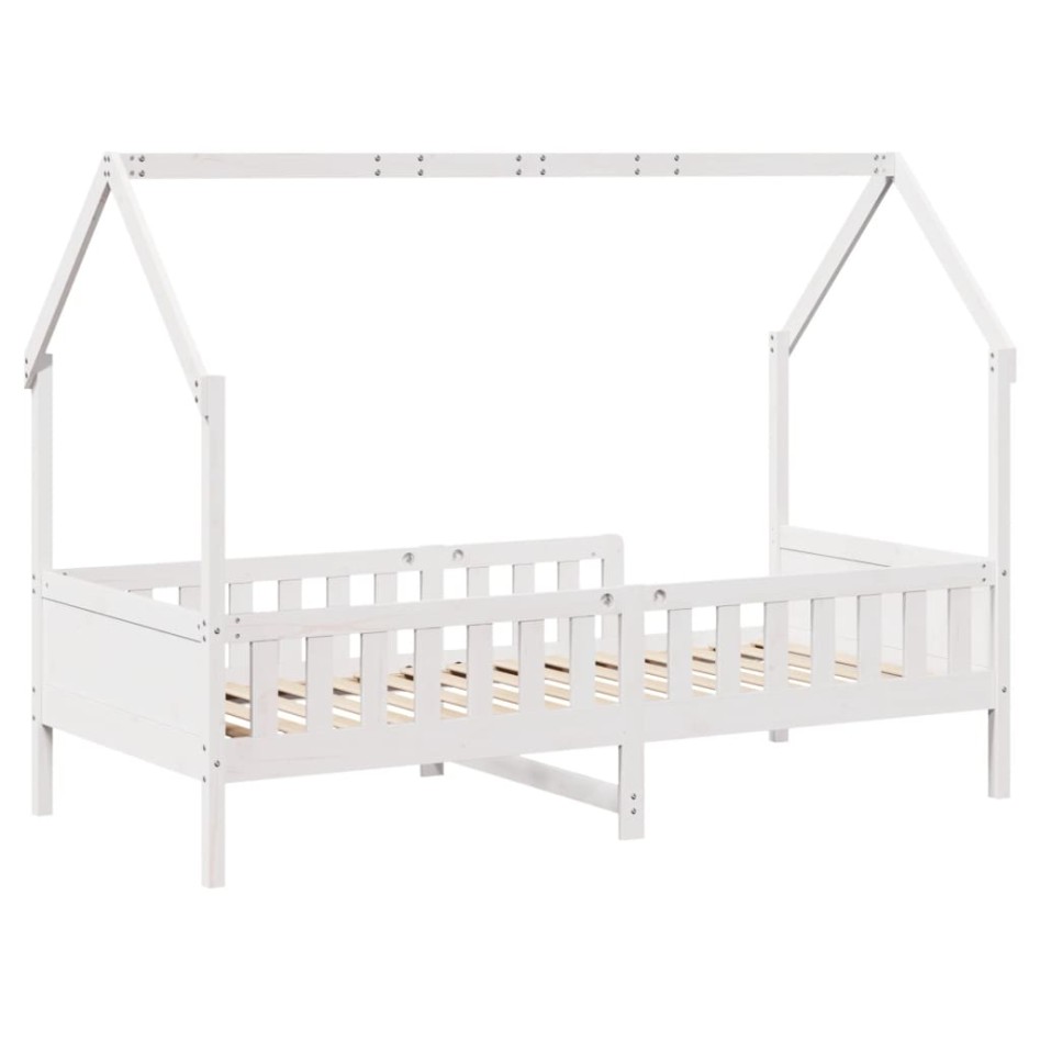 Cama con forma de casa de niños madera maciza blanca 90x190