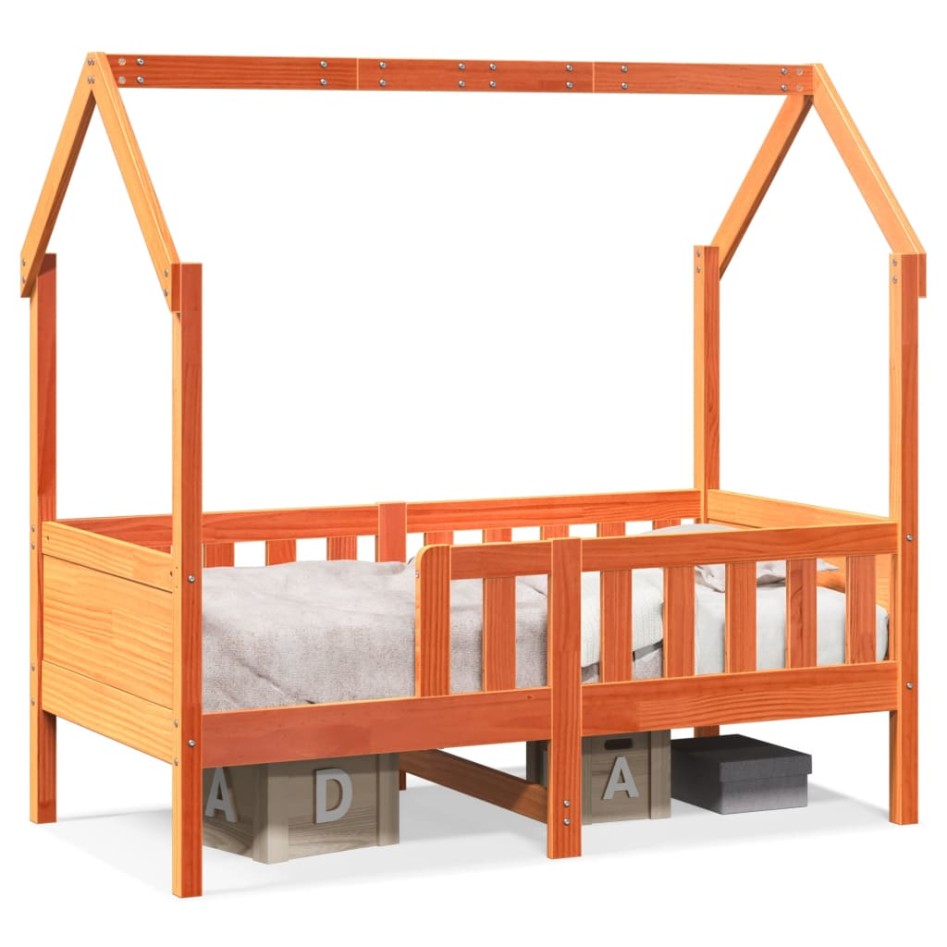 Cama con forma de casa de niños madera maciza marrón 70x140