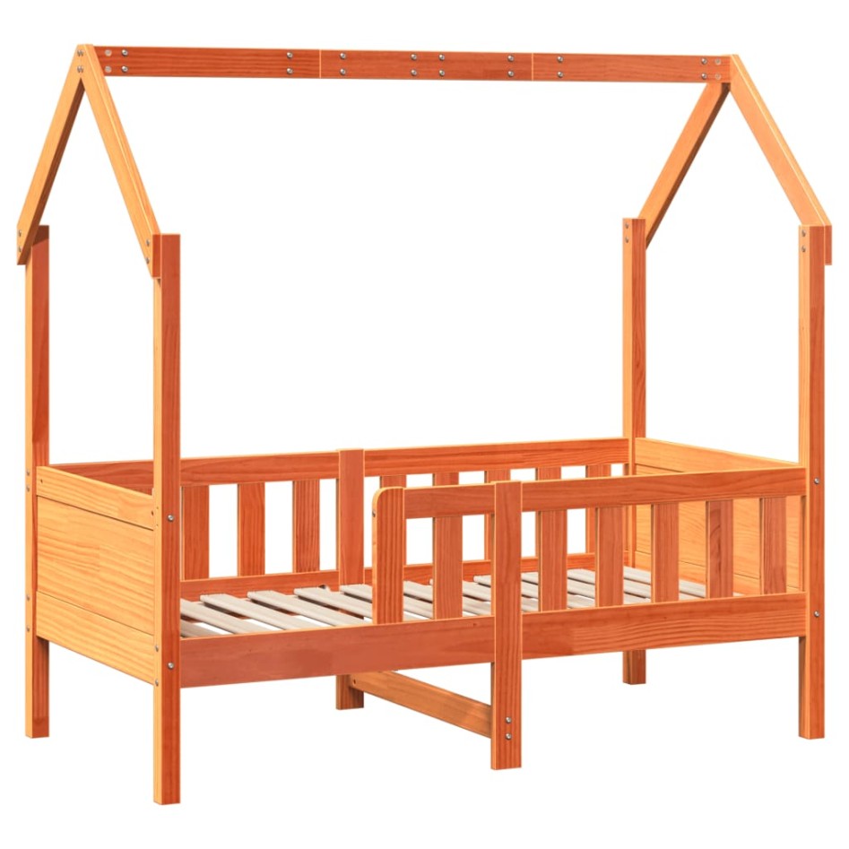 Cama con forma de casa de niños madera maciza marrón 70x140