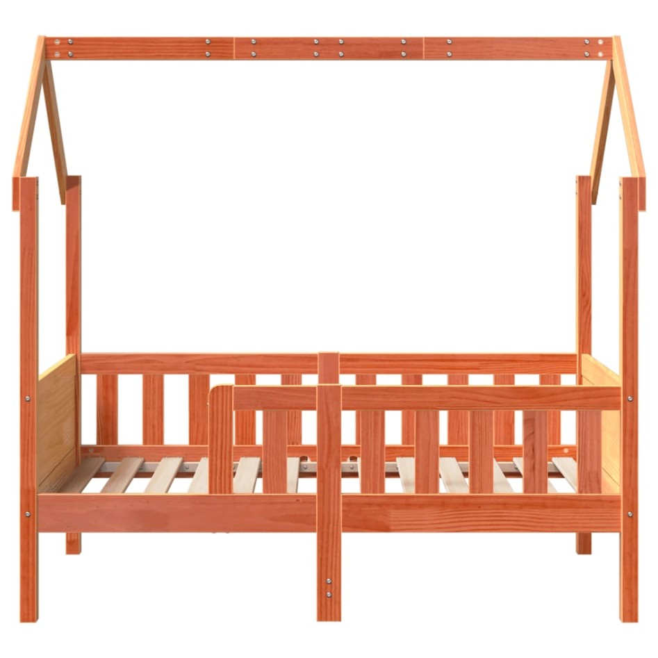 Cama con forma de casa de niños madera maciza marrón 70x140