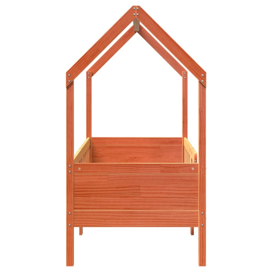Cama con forma de casa de niños madera maciza marrón 70x140