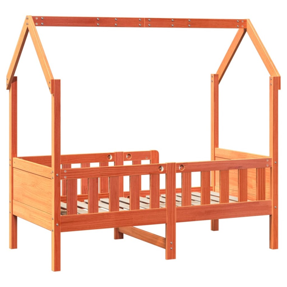 Cama con forma de casa de niños madera maciza marrón 70x140
