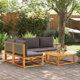 Set de sofás de jardín con cojines 5 pzas madera maciza