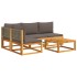 Set de sofás de jardín con cojines 5 pzas madera maciza
