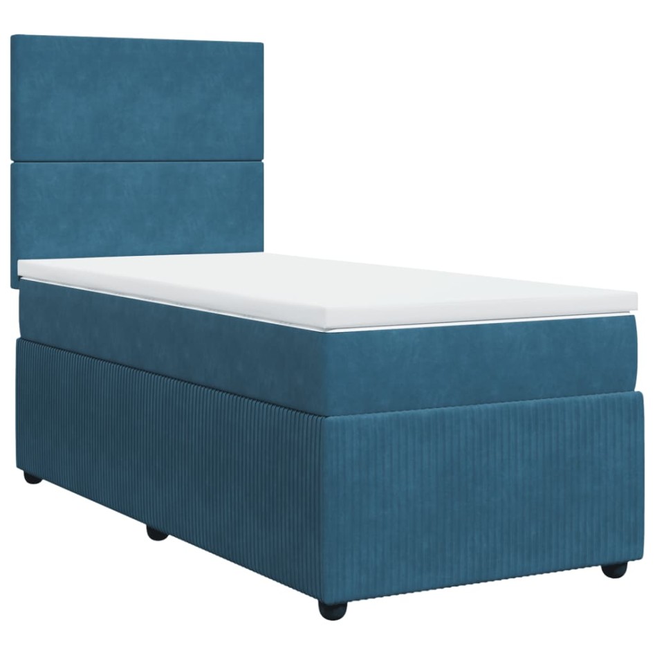 Cama box spring con colchón terciopelo azul 100x200